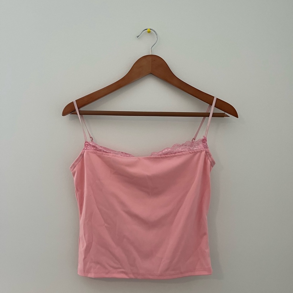 Pink Lace Trim Camisole Top